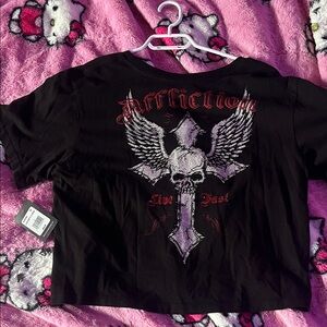 Affliction Black Tee with Skull and Wings